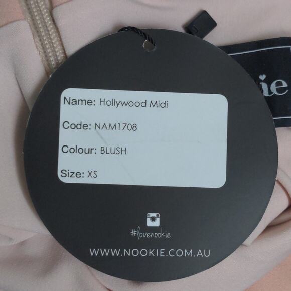Nookie Hollywood Midi Dress Blush Pink Off the Shoulder Cutout Choker XS New - Picture 11 of 12